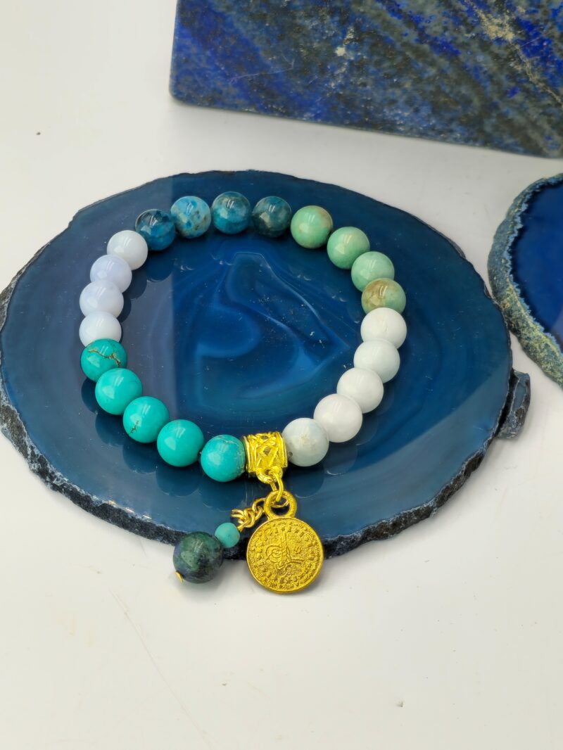 Boğaz Çakrası Şifa Bilekliği – Akuamarin, Turkuaz, Kalsedon ve Apatit ile Kendini İfade Etmenin Gücü - Görsel 2