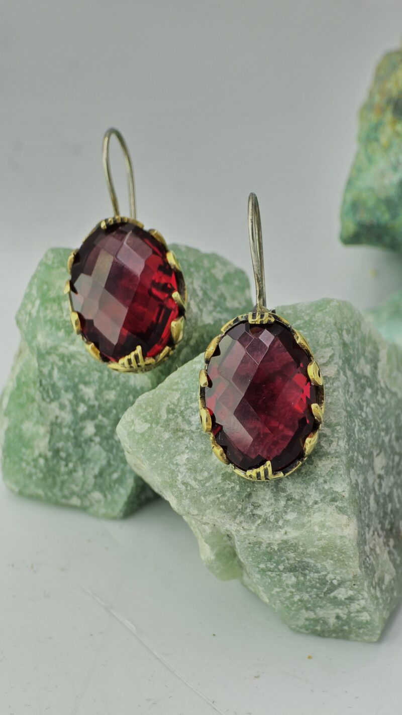 Otantik Dövme İşçilikli Granat (Lal) Taşı 925 Ayar Set - Görsel 4