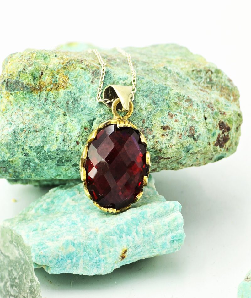 Otantik Dövme İşçilikli Granat (Lal) Taşı 925 Ayar Set - Görsel 2