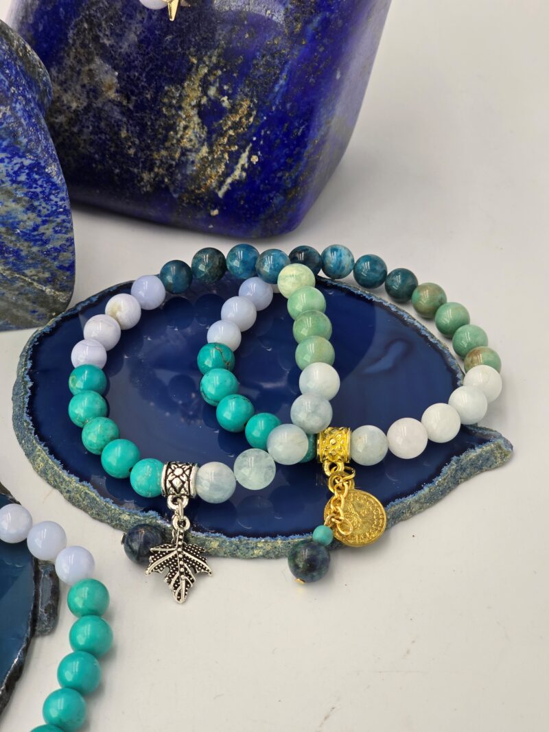Boğaz Çakrası Şifa Bilekliği – Akuamarin, Turkuaz, Kalsedon ve Apatit ile Kendini İfade Etmenin Gücü - Görsel 3