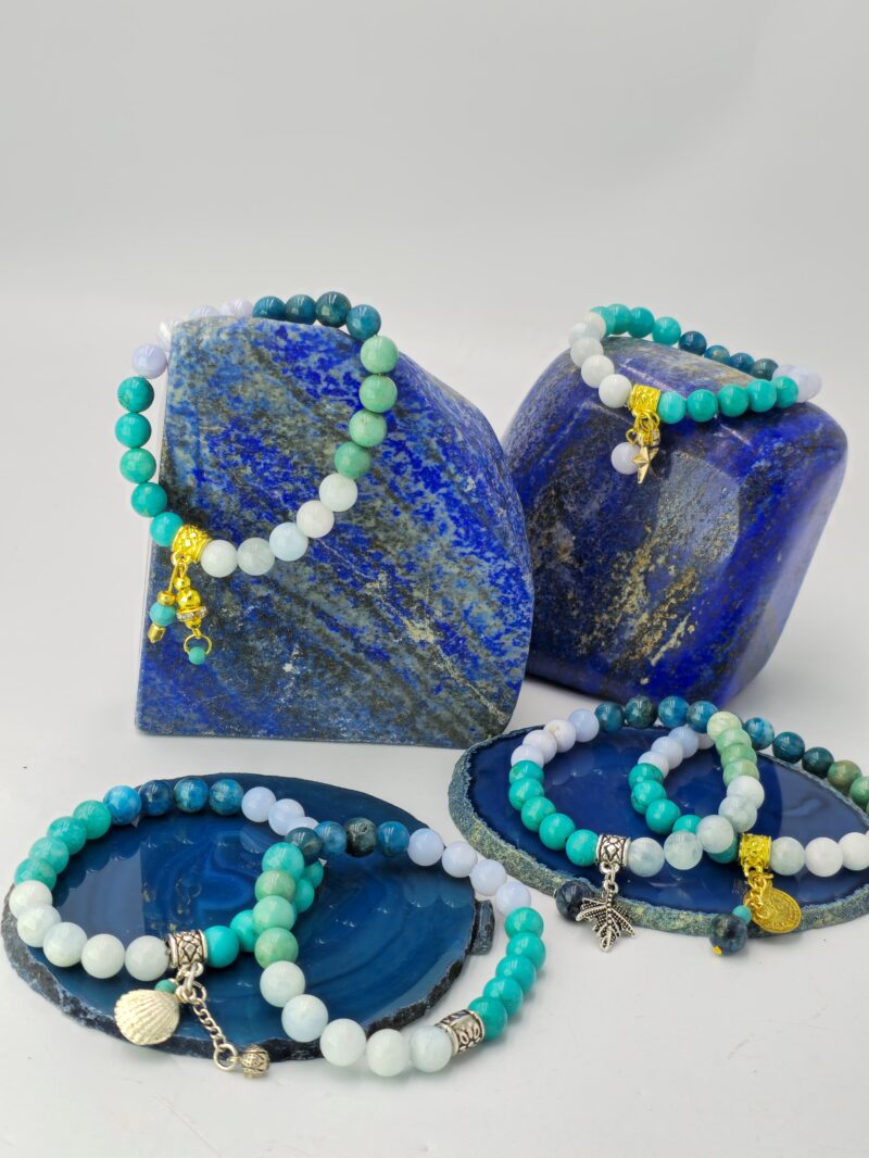 Boğaz Çakrası Şifa Bilekliği – Akuamarin, Turkuaz, Kalsedon ve Apatit ile Kendini İfade Etmenin Gücü