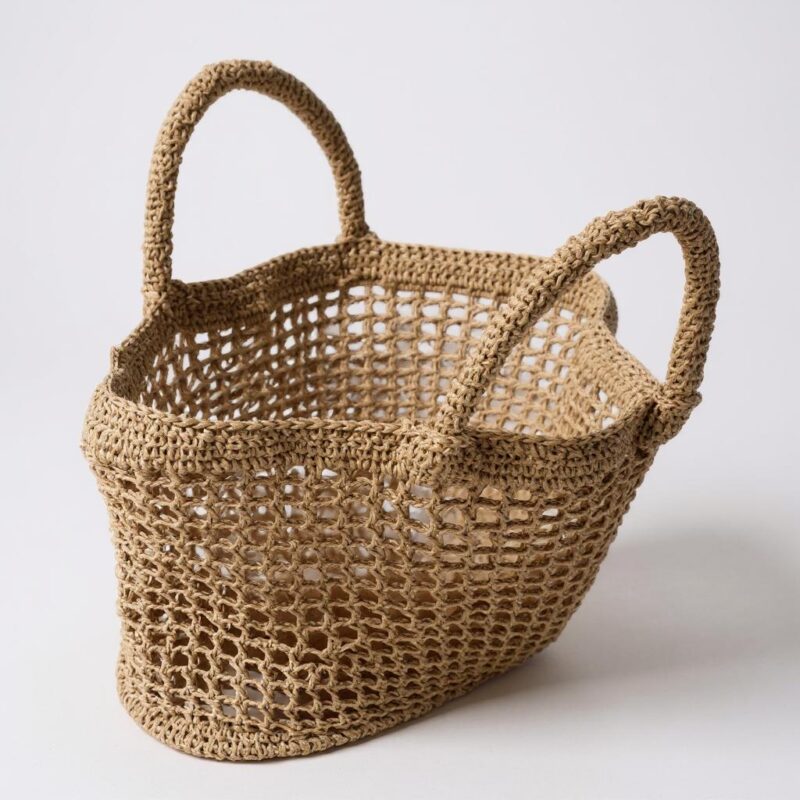 El Örgüsü Geniş Hacimli Plaj Çantası-Kağıt İp - Görsel 3