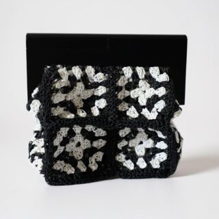 Siyah Beyaz Motifli Özel Ahşap Burslu El Çantası Kağıt İp