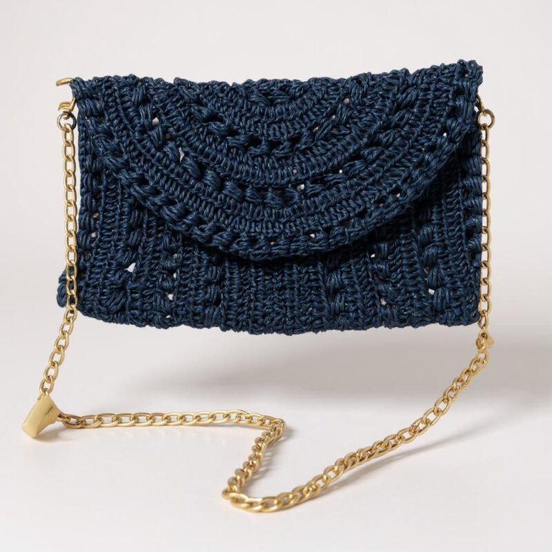 Lacivert- Gold Simli El Örgüsü Yazlık Çanta Kağıt İp