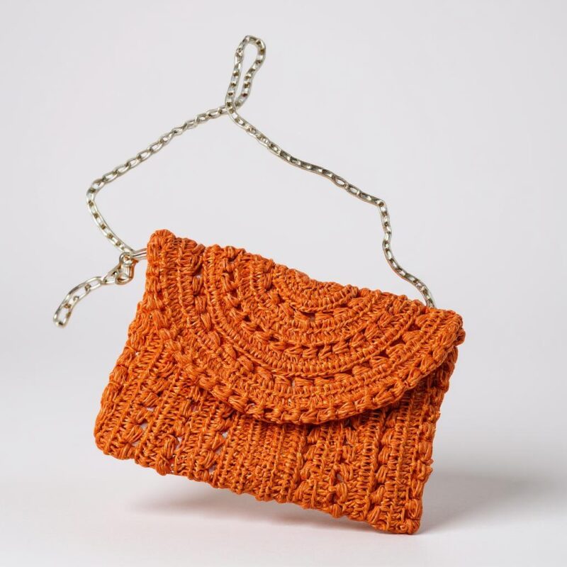 Turuncu Yazlık El Örgüsü Çanta Kağıt İp - Görsel 2