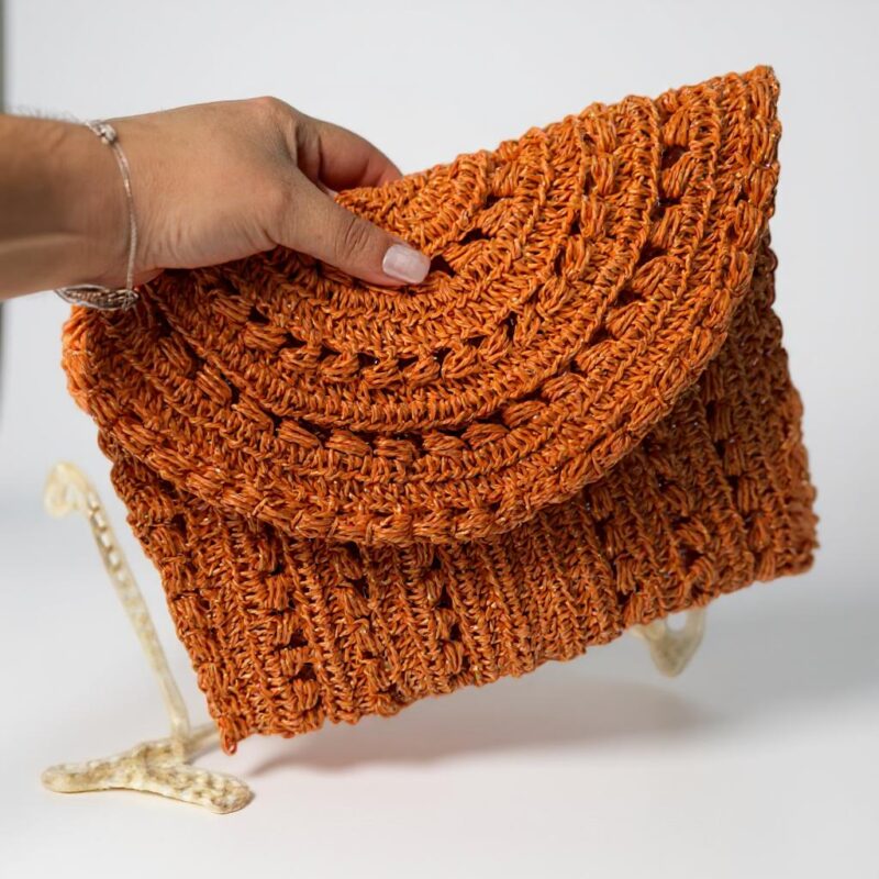 Turuncu Yazlık El Örgüsü Çanta Kağıt İp - Görsel 4