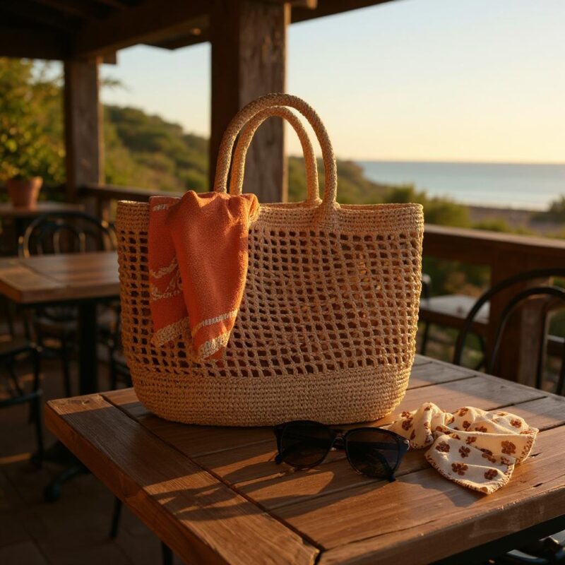 El Örgüsü Geniş Hacimli Plaj Çantası-Kağıt İp - Görsel 4