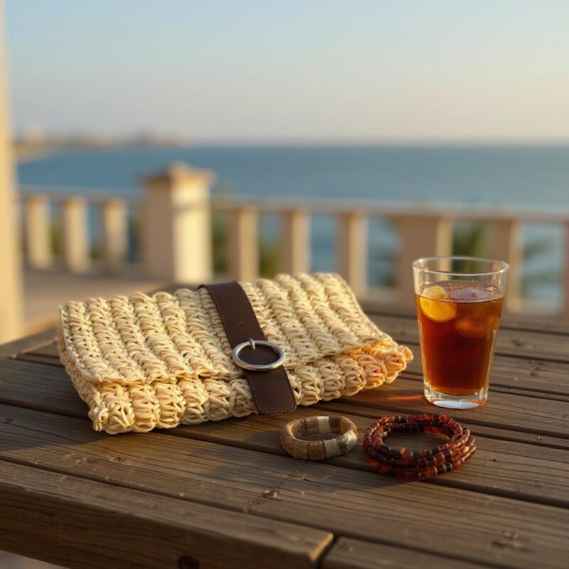 Rafya Kahverengi Kemerli Clutch Çanta - Görsel 2