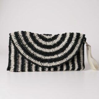 Siyah Beyaz Clutch Çanta, Elcikli-Kağıt İp