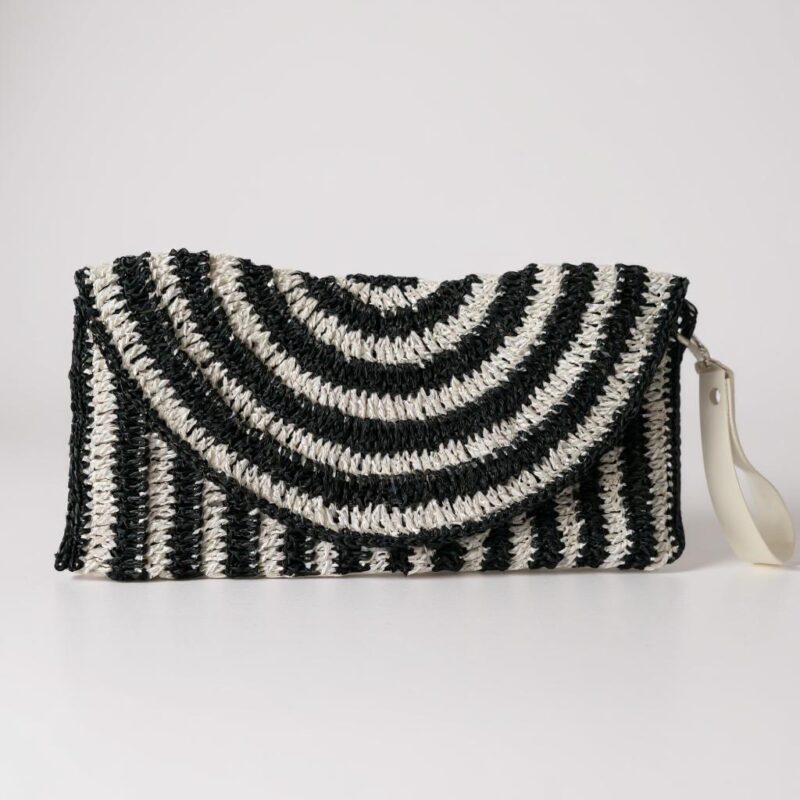 Siyah Beyaz Clutch Çanta, Elcikli-Kağıt İp