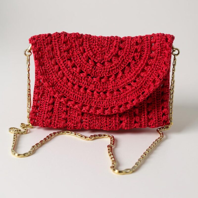 Kırmızı Yazlık El Örgüsü Çanta Kağıt İp - Görsel 2