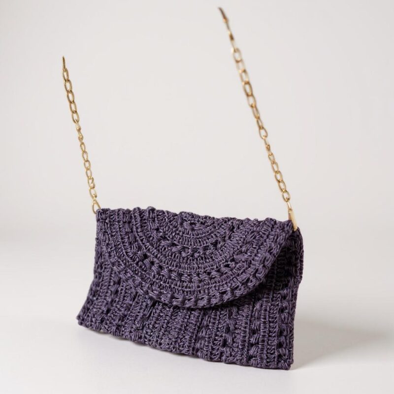 Mor Yazlık El Örgtüsü Çanta Kağıt İp - Görsel 2