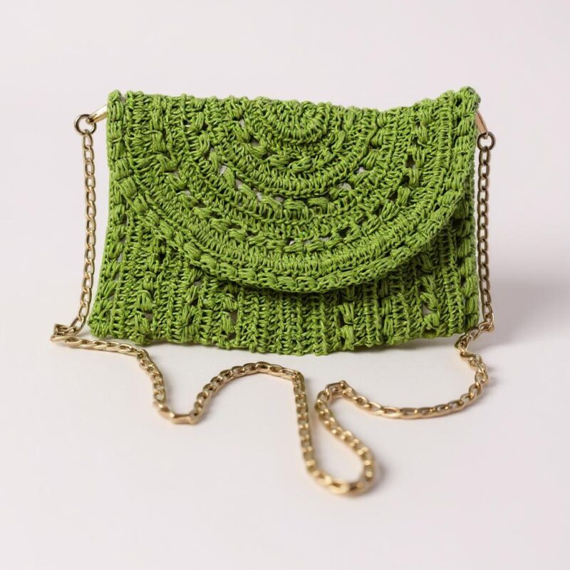 Yeşil El Örgüsü Yazlık Çanta Kağıt İp - Görsel 2