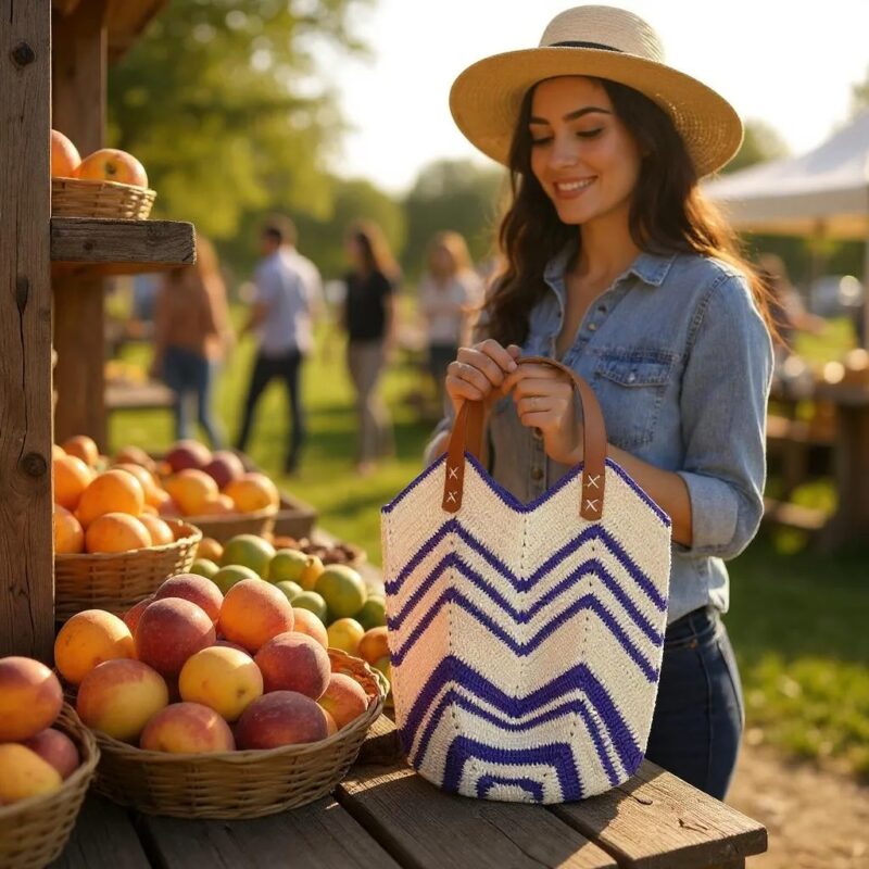 Lale Model Cotton Çanta-Mor&Beyaz - Görsel 2