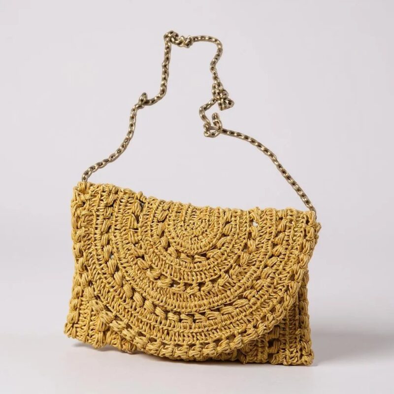 Sarı Yazlık El Örgüsü Çanta Kağıt İp - Görsel 2