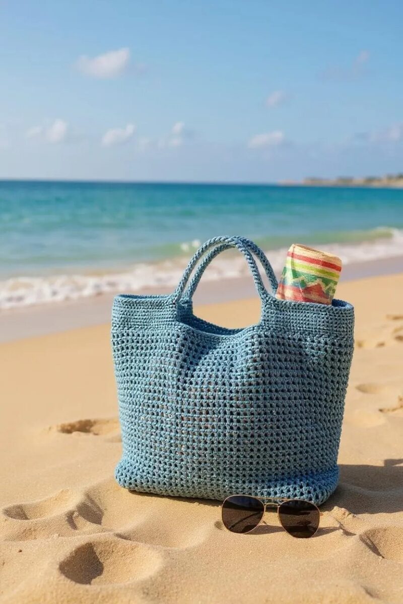 Mavi El Örgüsü Çanta