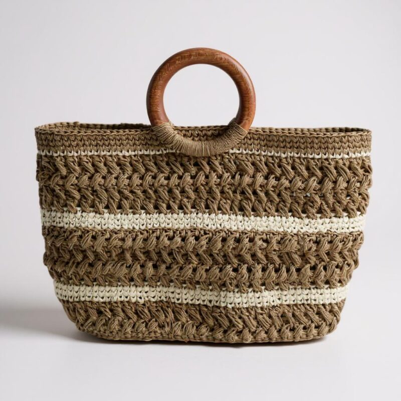 Doğal Rafya Örgü Çanta | Ahşap Saplı Bohem El Çantası